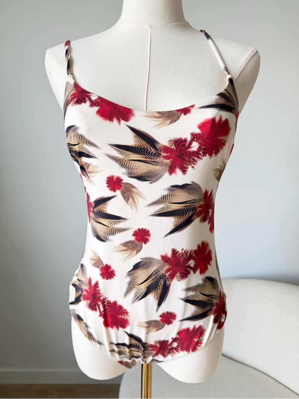 La Perla Floral One Piece Swimsuit Cross Back Ivory Red IT 44 $395